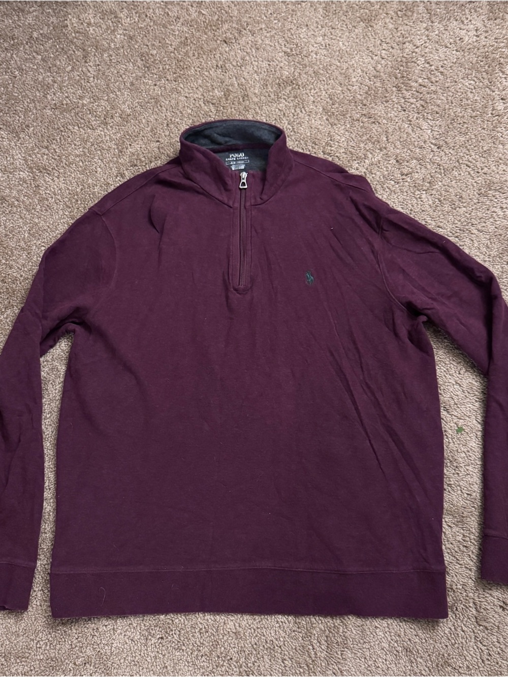 Polo Ralph Lauren Sweater Mens Large Purple Pullover Quarter Zip Pony Logo